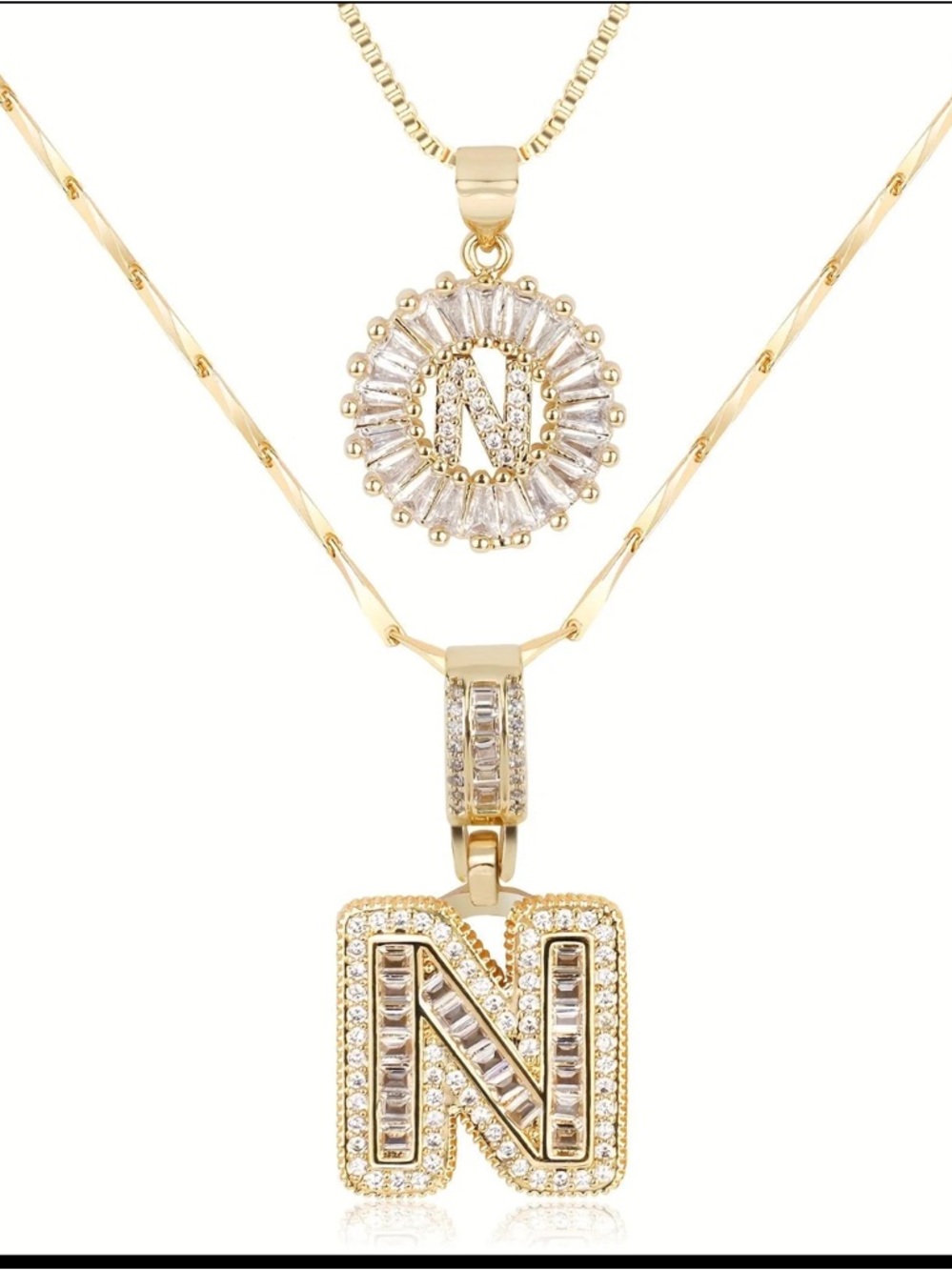 Mother’s Day Gift: Gold Tone Letter "N" Initial Layered Necklace Set